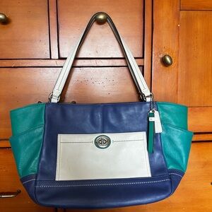 Coach COLORBLOCK CARRIE (F24065) Color Block Shoulder Tote Purse Handbag